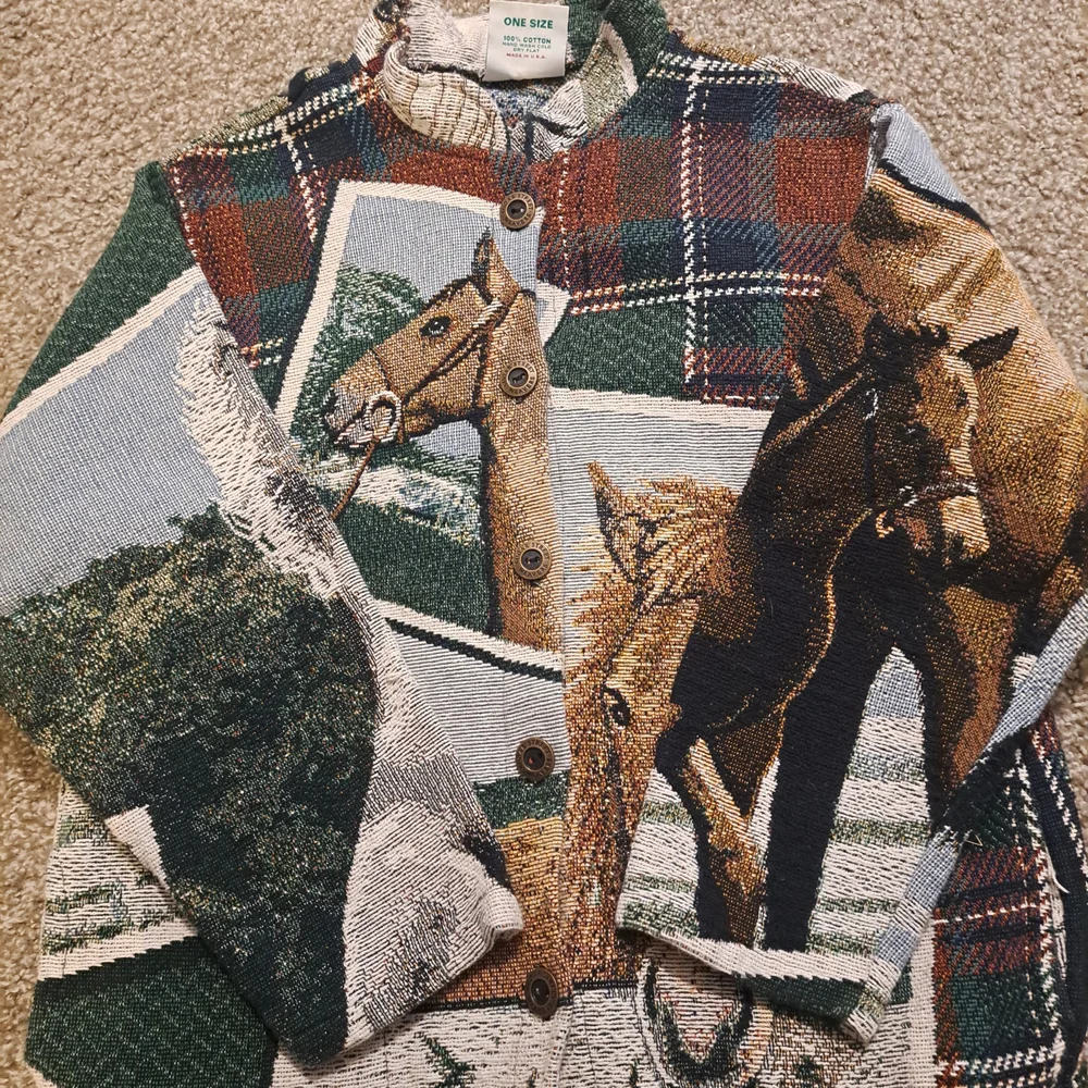 Vintage 90s Sugar Street Weavers Equestrian Tapestry Jacket - Picture 3 of 4